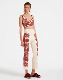 Stretch Pants Medallion Placée Cream In Envers Satin -Fashion Clothing TRO0054VIS011MED01 WH03 3