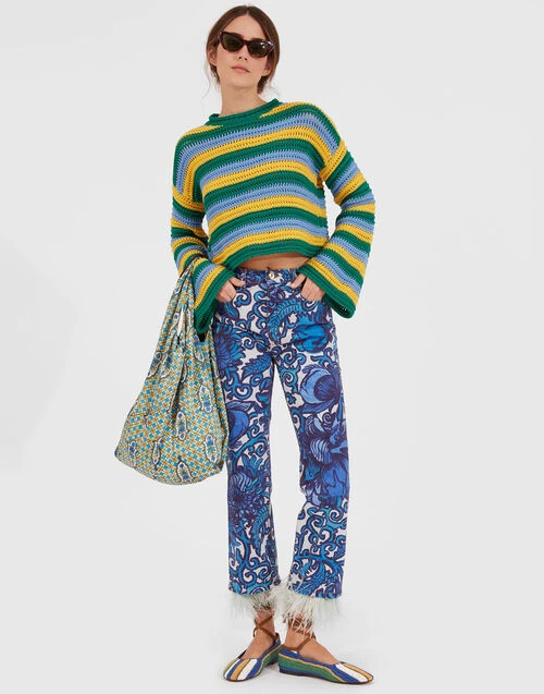 Fancy Crop Jeans (With Feathers) Anemone In Denim 1 Fancy Crop Jeans (With Feathers) Anemone In Denim