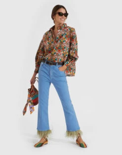 Fancy Crop Jeans (With Feathers) Light Blue In Denim -Fashion Clothing TRO0097DEN001SOLID BU01 5