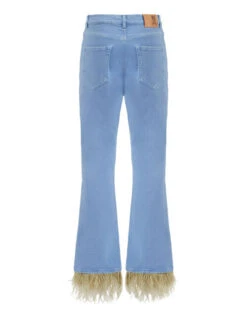 Fancy Crop Jeans (With Feathers) Light Blue In Denim -Fashion Clothing TRO0097DEN001SOLID BU01 7