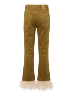 Fancy Crop Jeans Khaki In Denim With Feathers -Fashion Clothing TRO0097DEN008SOLID GR07 5