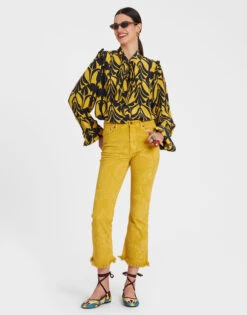 Fancy Crop Jeans Sicomore Yellow In Laser-Printed Denim With Fringe -Fashion Clothing TRO0108DEN001SIC03 OR06 3