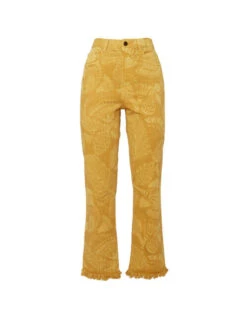 Fancy Crop Jeans Sicomore Yellow In Laser-Printed Denim With Fringe -Fashion Clothing TRO0108DEN001SIC03 OR06 4