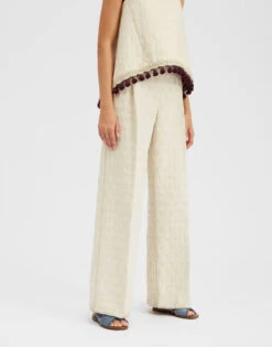 Loose Pants Creamy In Jacquard -Fashion Clothing TRO0113JCQ076CRA01 WH03 2