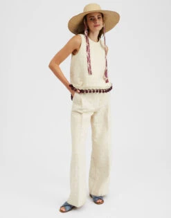 Loose Pants Creamy In Jacquard -Fashion Clothing TRO0113JCQ076CRA01 WH03 3