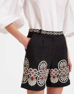 Boyfriend Shorts Medallion Placée Black In Shot Cotton -Fashion Clothing TRO0131COT058MED01 BL01 3