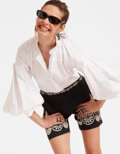 Boyfriend Shorts Medallion Placée Black In Shot Cotton -Fashion Clothing TRO0131COT058MED01 BL01 4