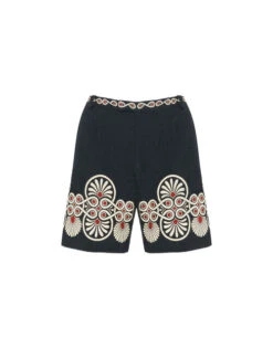 Boyfriend Shorts Medallion Placée Black In Shot Cotton -Fashion Clothing TRO0131COT058MED01 BL01 7