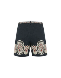 Boyfriend Shorts Medallion Placée Black In Shot Cotton -Fashion Clothing TRO0131COT058MED01 BL01 8