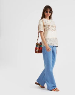 Lacey House T-Shirt Solid White Smoke In Embroidered Cotton -Fashion Clothing TSH0035EMB006SOLID WH02 2