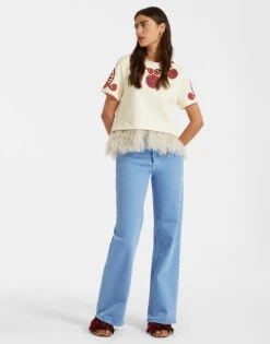 La Scala Tee Medallion Placée Cream In Heavy Jersey With Feathers -Fashion Clothing TSH0038JER040MED01 WH03 2