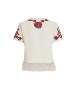 La Scala Tee Medallion Placée Cream In Heavy Jersey With Feathers -Fashion Clothing TSH0038JER040MED01 WH03 8
