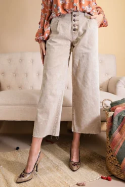 Washed Wide Leg Twill Pants