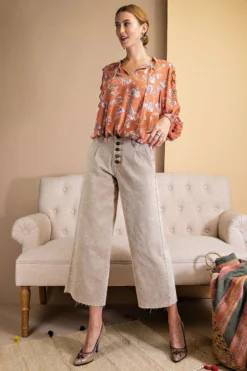 Washed Wide Leg Twill Pants -Fashion Clothing Washed Wide Leg Twill Pants S 4 75721.1710450865